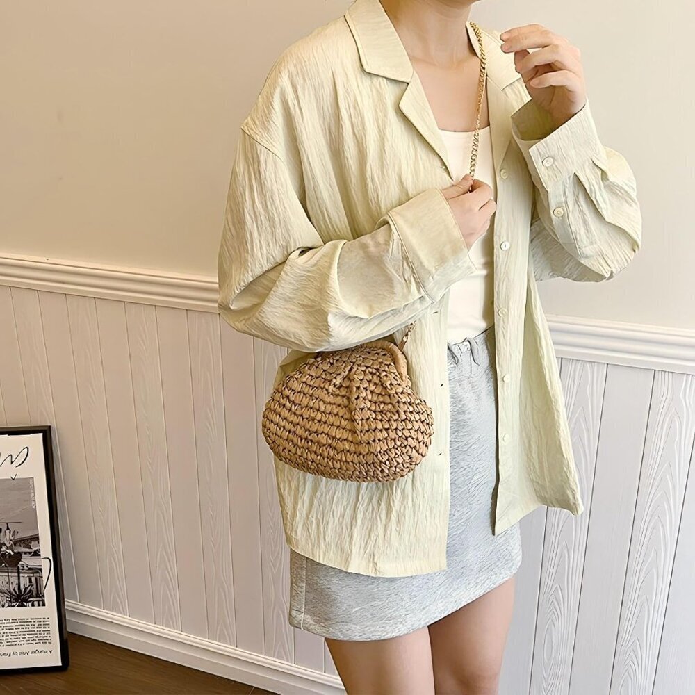 Women Straw Purse Beach Bag Woven Clutch Crossbody Shoulder Spring Handbag - Picture 5 of 6